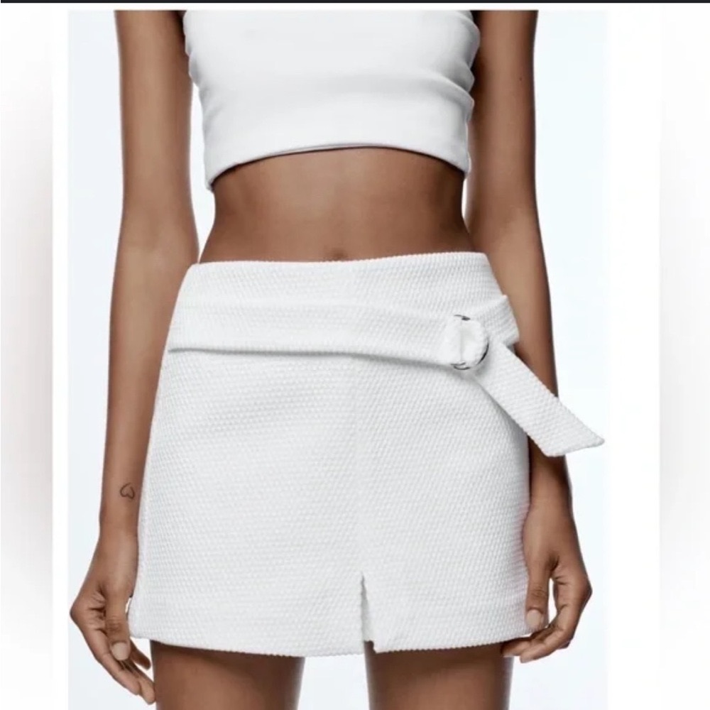 White Textured Skort